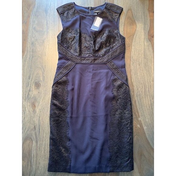 NWT RW&CO Dress Size 10 Dark Blue Black Lace Details Office Cocktail Sleeveless - Picture 1 of 12